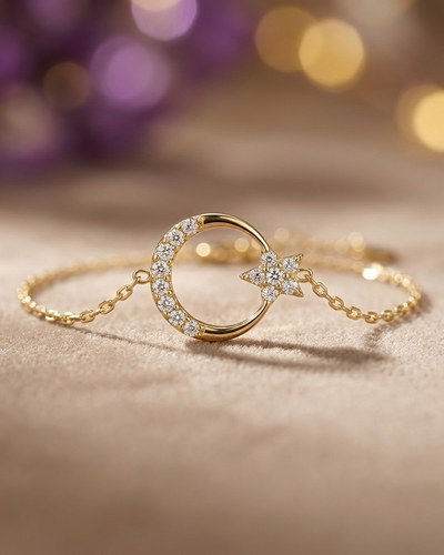 14 Ayar Altın Bileklik ay yıldız Taşlı 1.15gr 18 CM - F00056