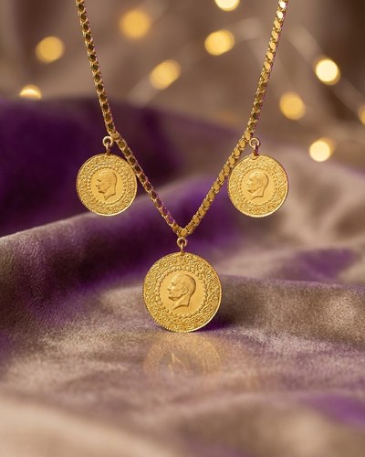 22 Ayar Altın Kolye Pullu Ziynetli Modern Tasarım 11.76gr Kadın Paksoy - KL00035