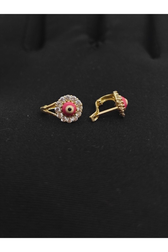 Pembe Boncuklu Çocuk Küpesi 14 Ayar - Görsel 4