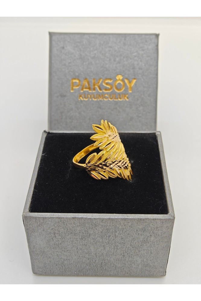 Yaprak Desenli 22 Ayar Altın Yüzük Y000501 - Görsel 4