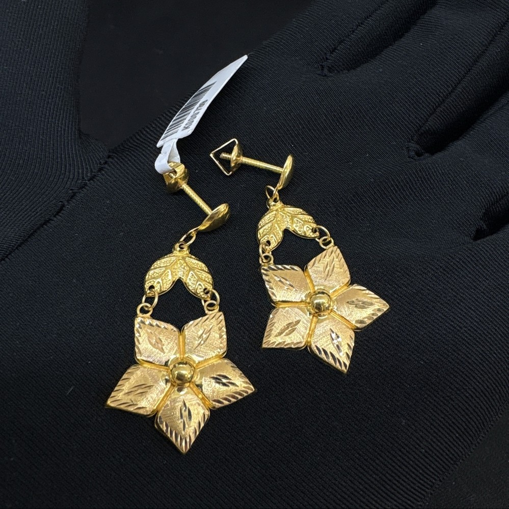 22 Ayar Altın Çiçek Küpe Özel Tasarım 3.14gr Kadın - K000739 - Fotoğraf 4