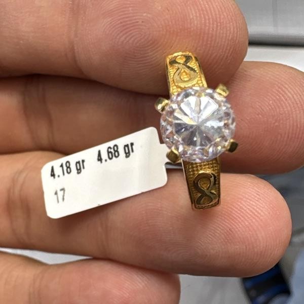 22 Ayar Altın Taşlı Yüzük Modern Tasarım 4.18gr 17 Numara Kadın Hediye - T000200