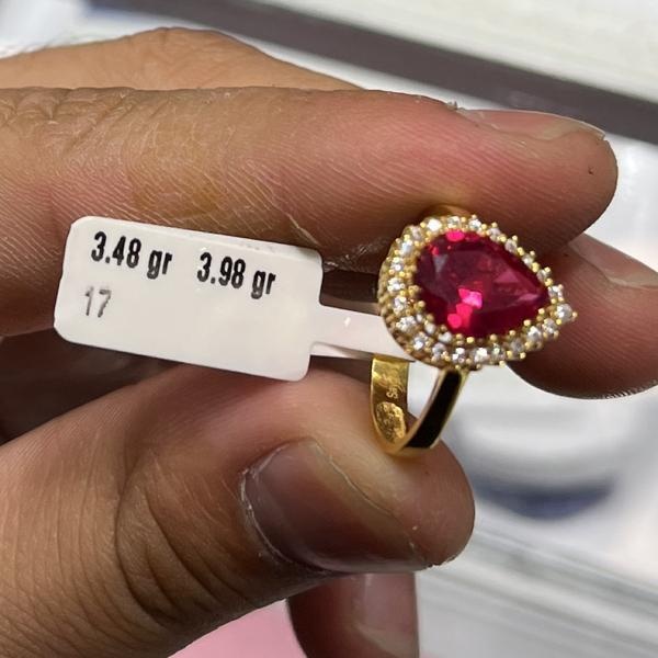 Kırmızı Taşlı Tasarım 22 Ayar Altın Yüzük 3.48gr 17cm - T000210 - Fotoğraf 1