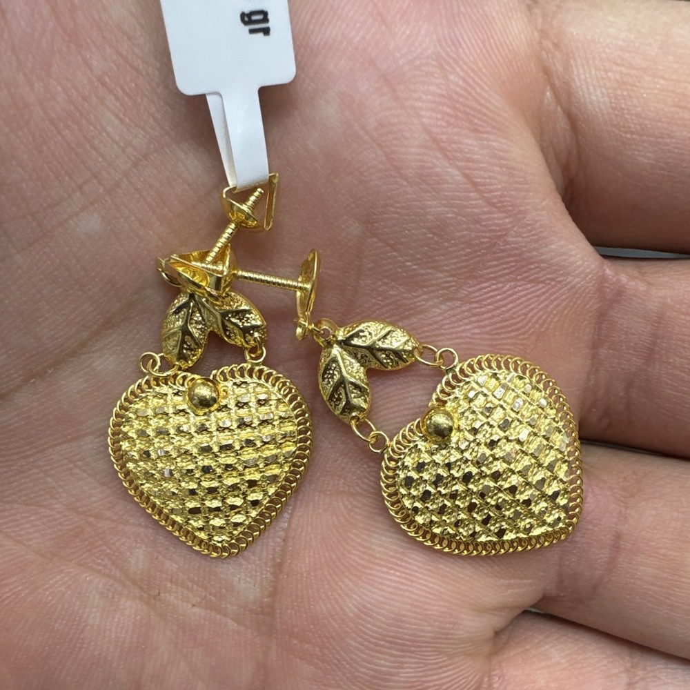 22 Ayar Altın Küpe Kalp Hasır Tasarım 3.90gr Kadın - K000799