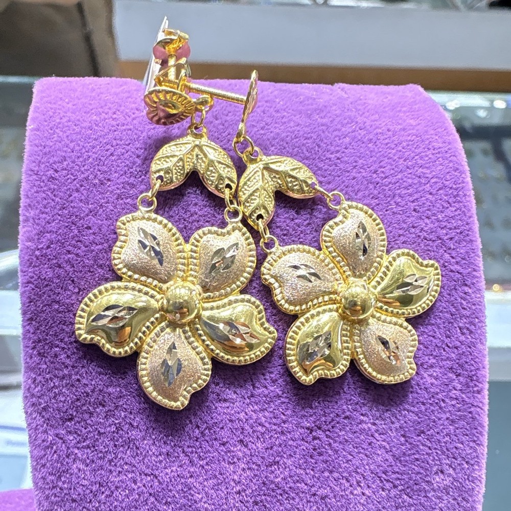 22 Ayar Altın Gül Küpe Modern Tasarım 3.24gr Kadın Hediye - K00874