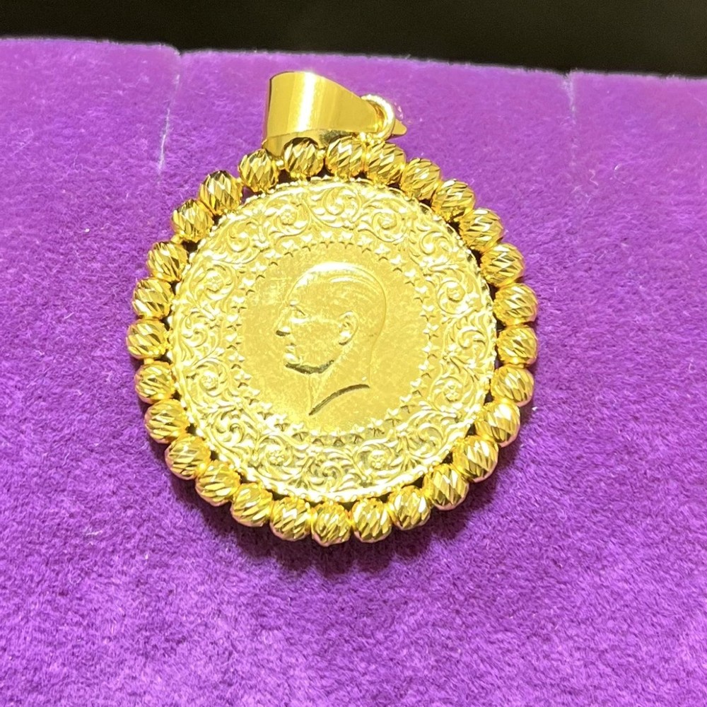 22 Ayar Altın Kolye Ucu Yarım Çevreli Özel Tasarım 6.58gr Hediye - C00263