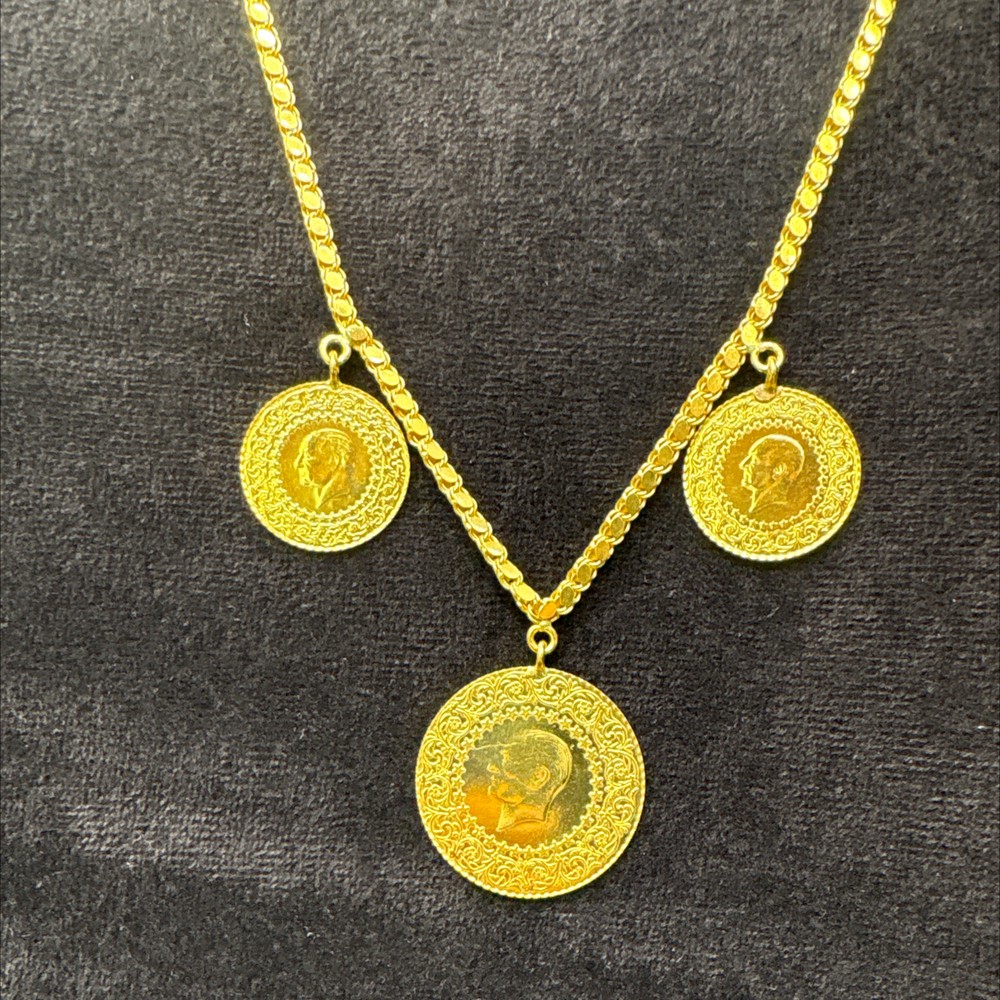 22 Ayar Altın Kolye Pullu Ziynetli Modern Tasarım 11.76gr Kadın Paksoy - KL00035