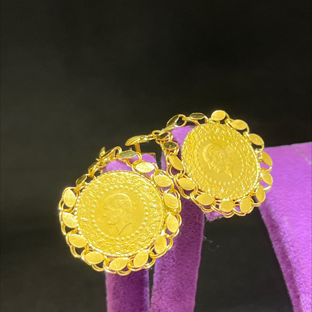 22 Ayar Altın Küpe Dolamalı Çeyrekli 7.78gr Kadın Hediye - K00961 - Fotoğraf 1