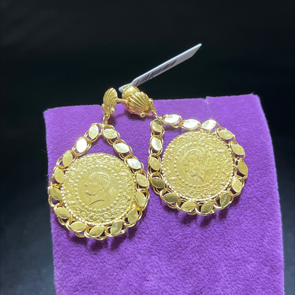 22 Ayar Altın Küpe Dolamalı Çeyrekli 7.78gr Kadın Hediye - K00961 - Fotoğraf 3