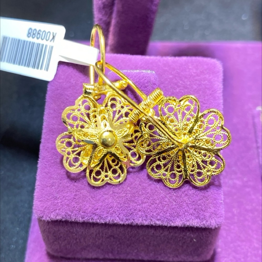 22 Ayar Altın Küpe Çiçekli Özel Tasarım 3.84gr Kadın - K00988