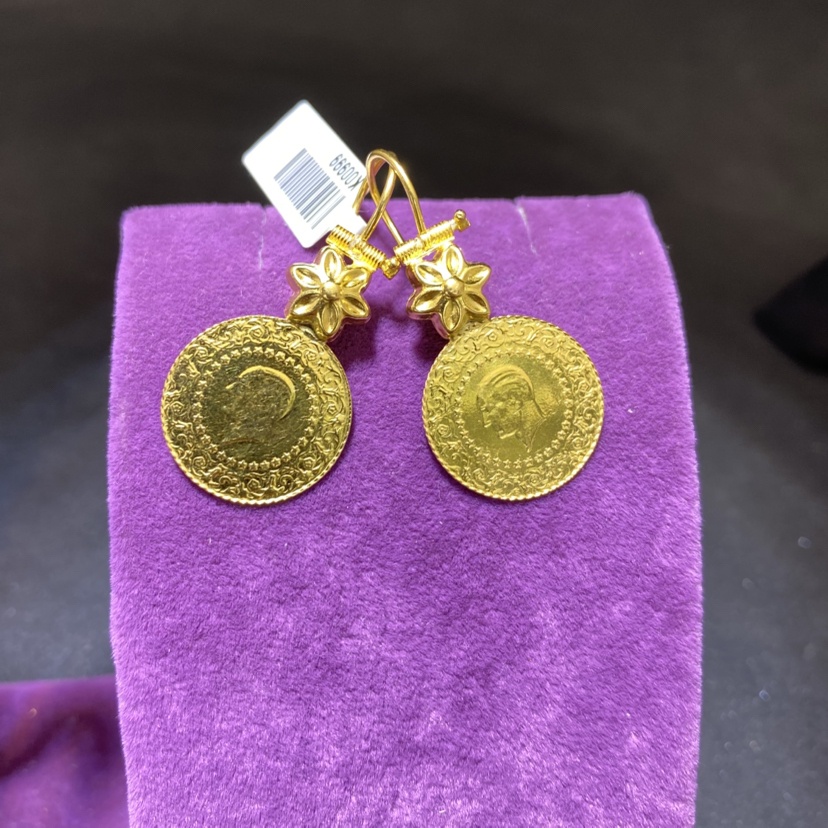 22 Ayar Altın Küpe Çeyrekli Takoz 5.94gr Kadın - K00997 - Fotoğraf 1