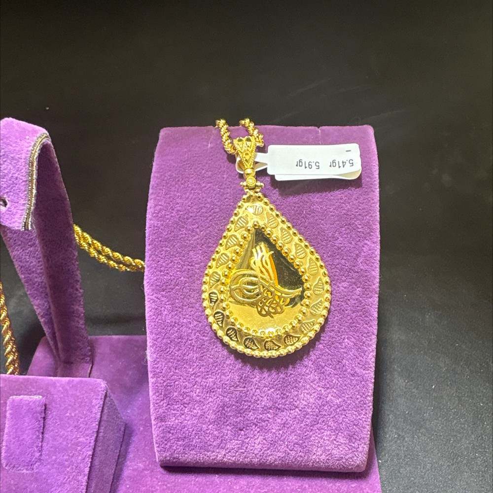 22 Ayar Altın Kolye Ucu Tuğralı Özel Tasarım 5.41gr Hediye Kadın Erkek Paksoy - C00300