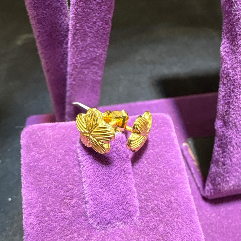 22 Ayar Altın Çocuk Küpesi Çiçekli El İşi Özel Tasarım 0.88gr Hediye Paksoy - J00056