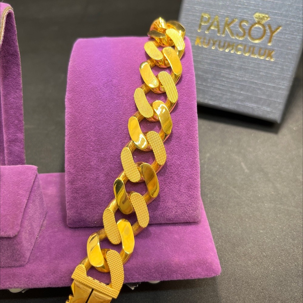 22 Ayar Altın Bileklik Gurmet Kalem Desenli El İşi 41.42gr Hediye Kadın Paksoy - B01022