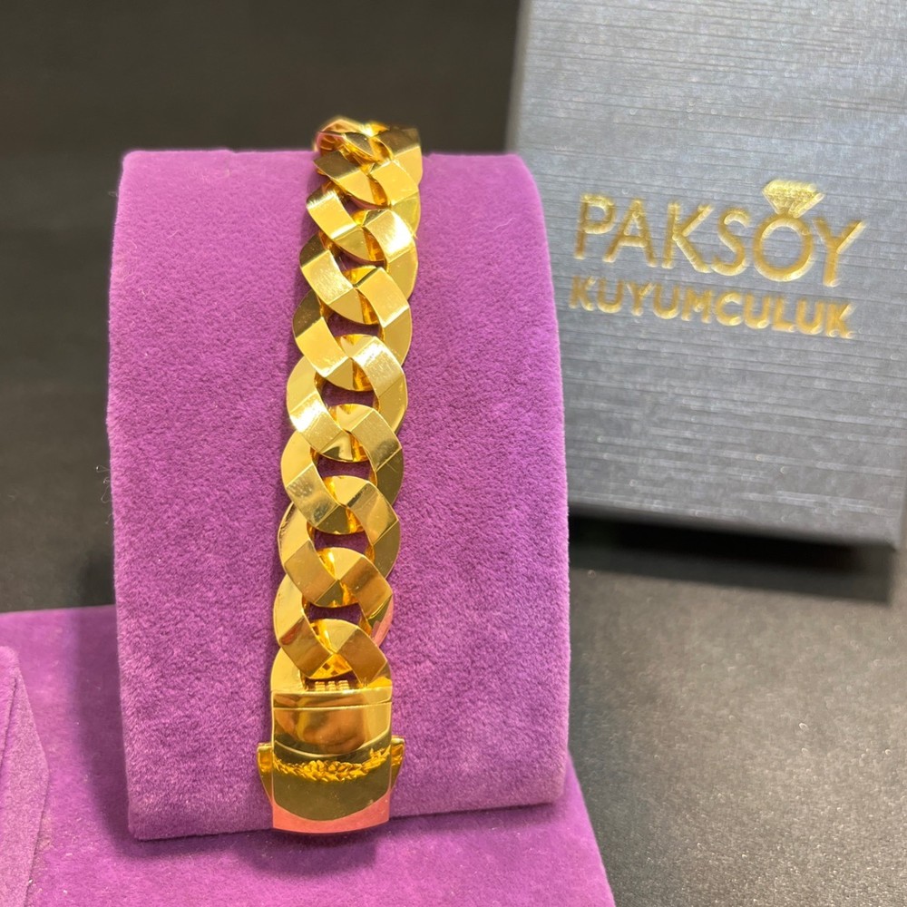 22 Ayar Altın Bileklik Gurmet Kalem Tarzı Özel Tasarım 33.50gr Hediye Paksoy - B01024 - Fotoğraf 1