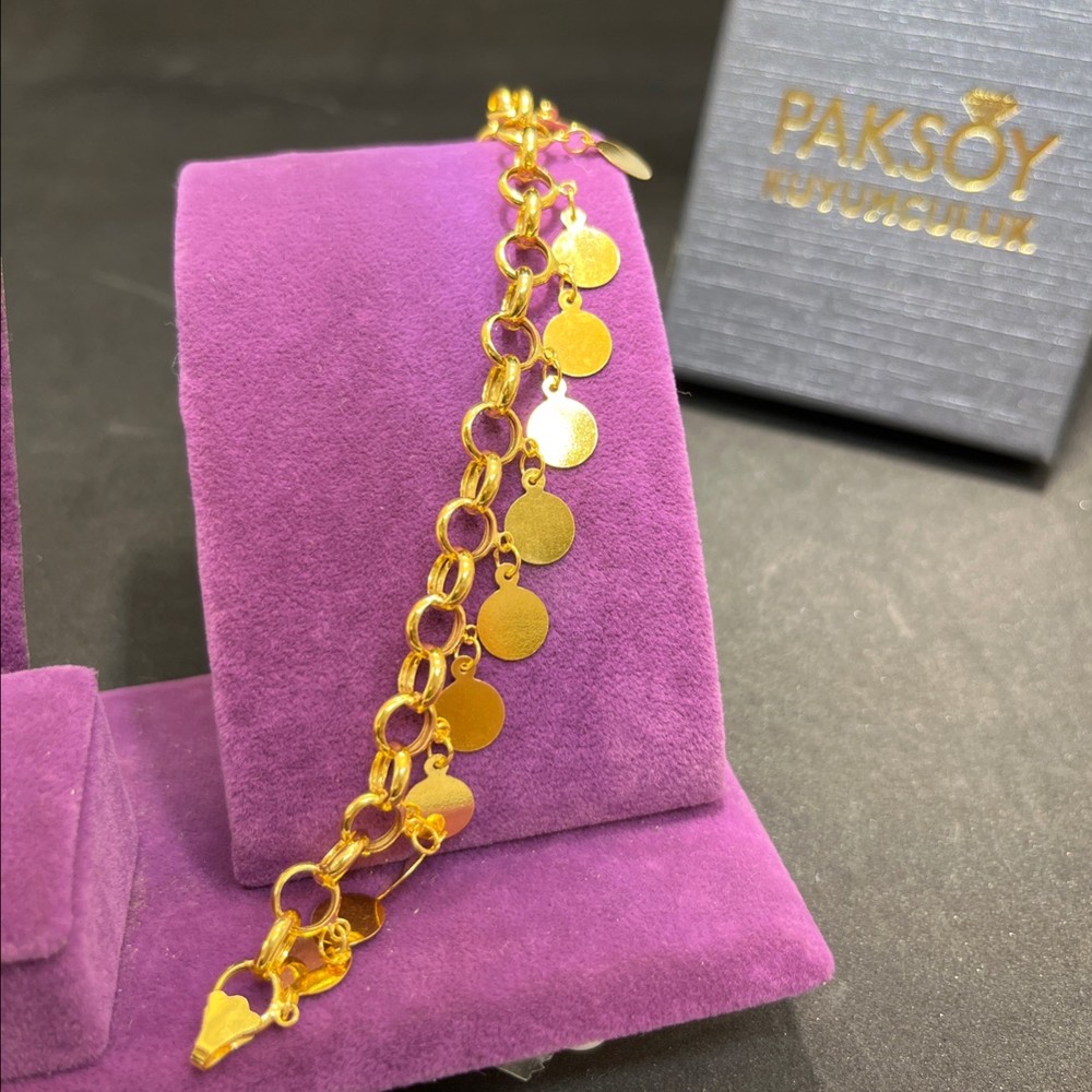 22 Ayar Altın Bileklik Pullu Sallantılı Estetik Tasarım 10.31gr 19 cm Kadın Paksoy - B01029