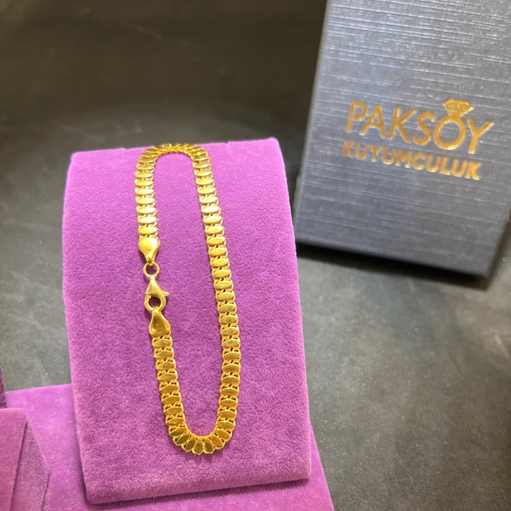 22 Ayar Altın Bileklik İnce Zarif Pullu Tasarım 5.48gr 20 cm Kadın Hediye Paksoy - B01033
