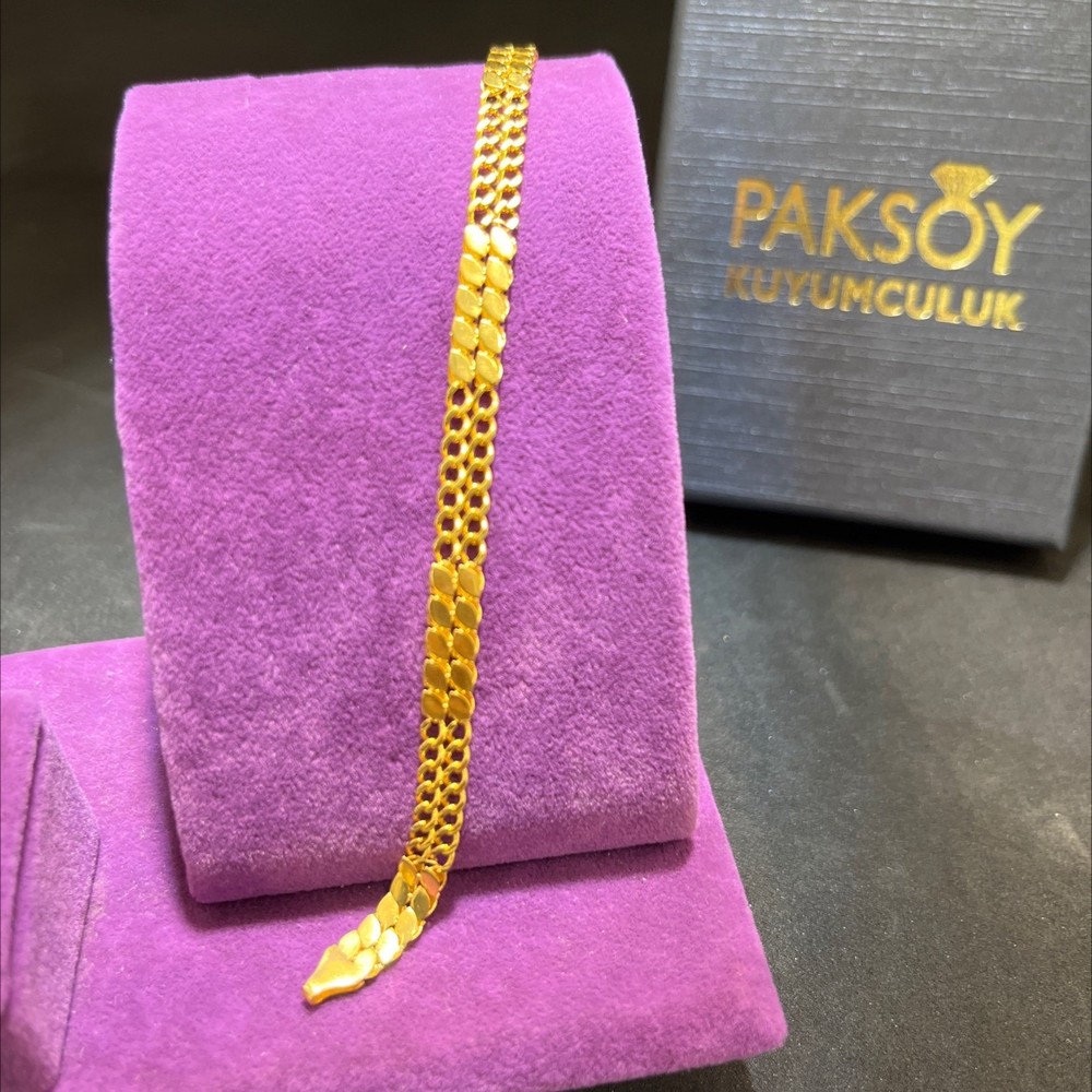 22 Ayar Altın Bileklik İnce Pullu Estetik Tasarım 8.16gr 20 cm Kadın Paksoy - B01034