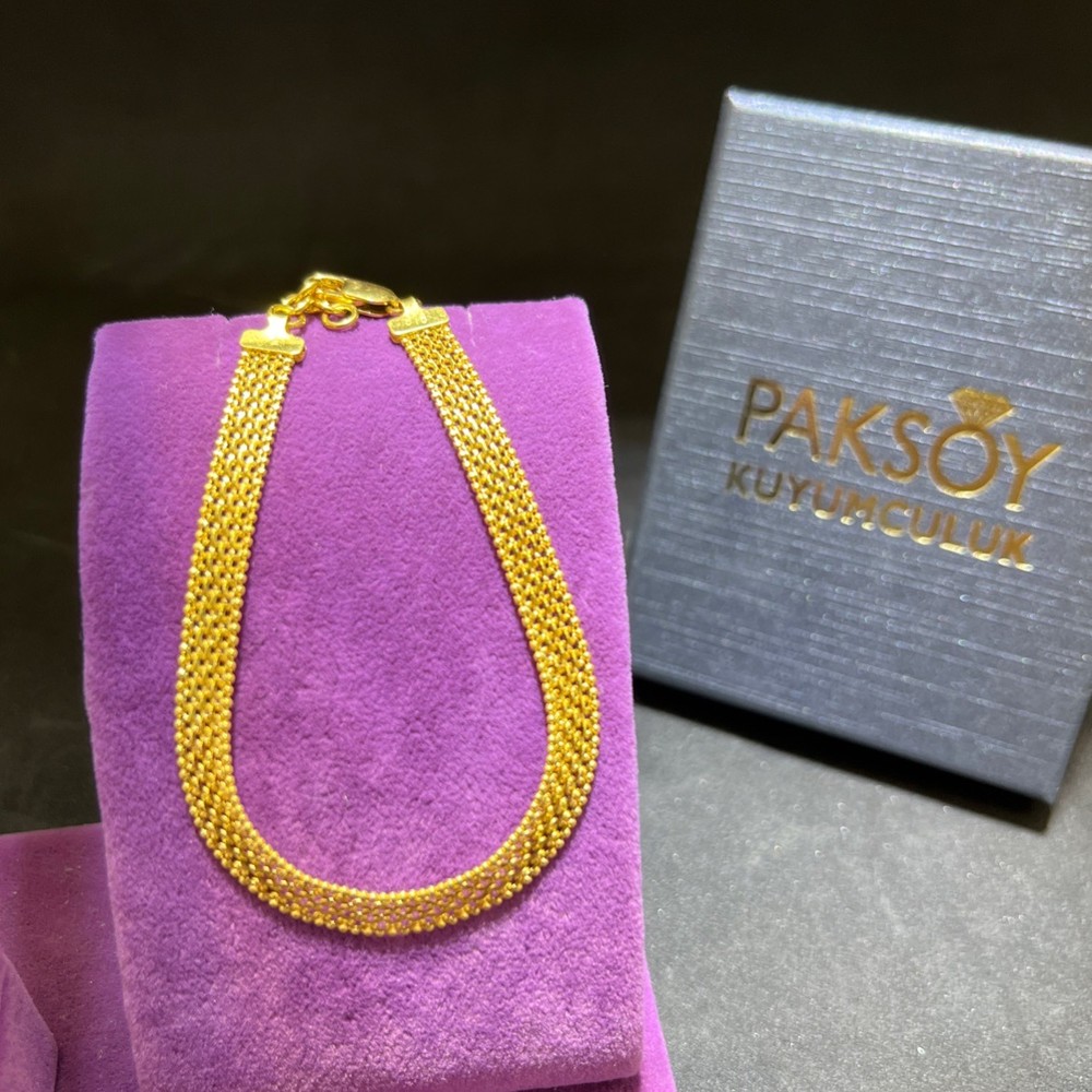 22 Ayar Altın Bileklik Hasırlı İnce Zarif Tonlama 7.41gr 19 cm Kadın Paksoy Kuyumculuk - B01037 - Fotoğraf 3