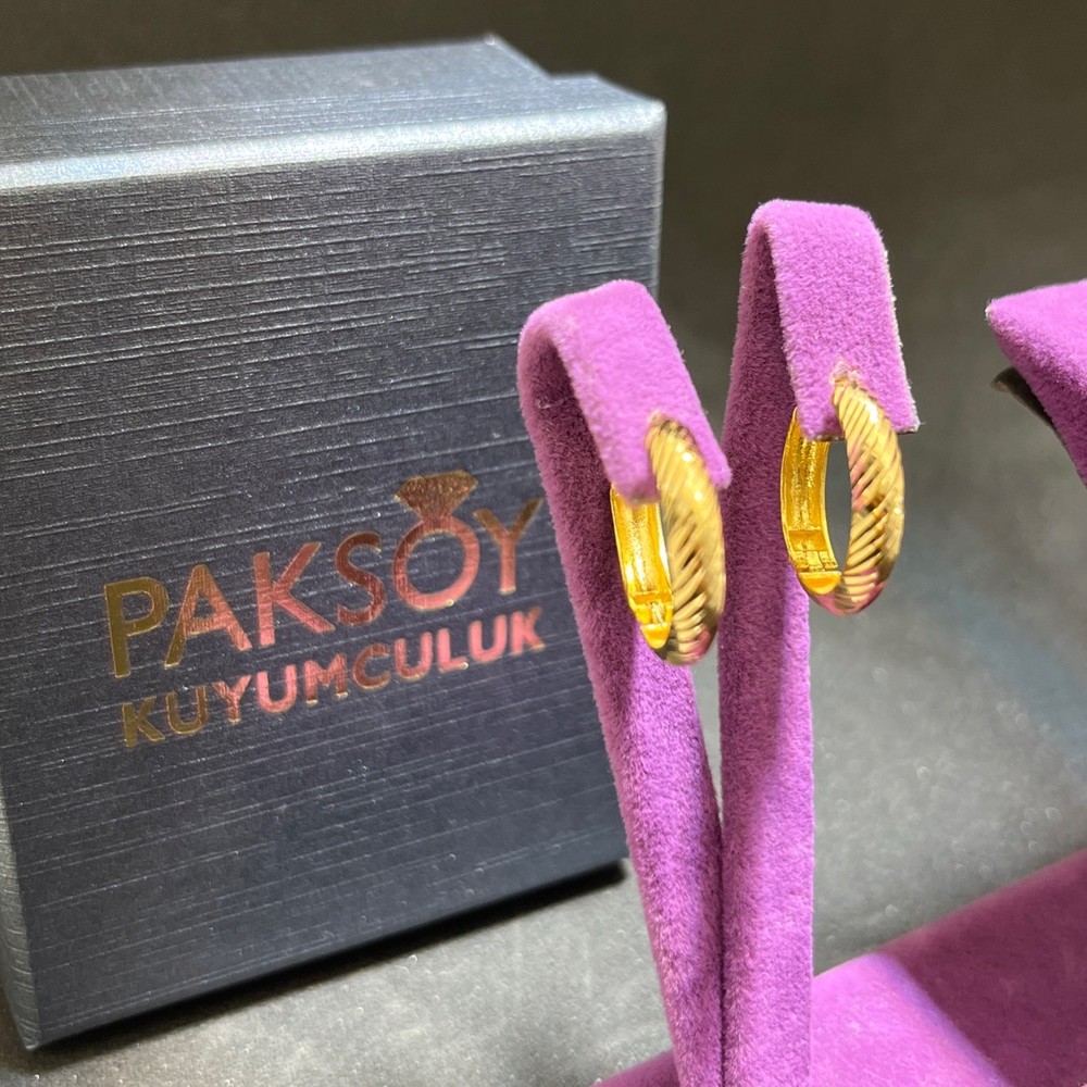 22 Ayar Altın Küpe Zarif İnce Halka Tasarım 3.75gr Kadın Hediye Paksoy - K01013