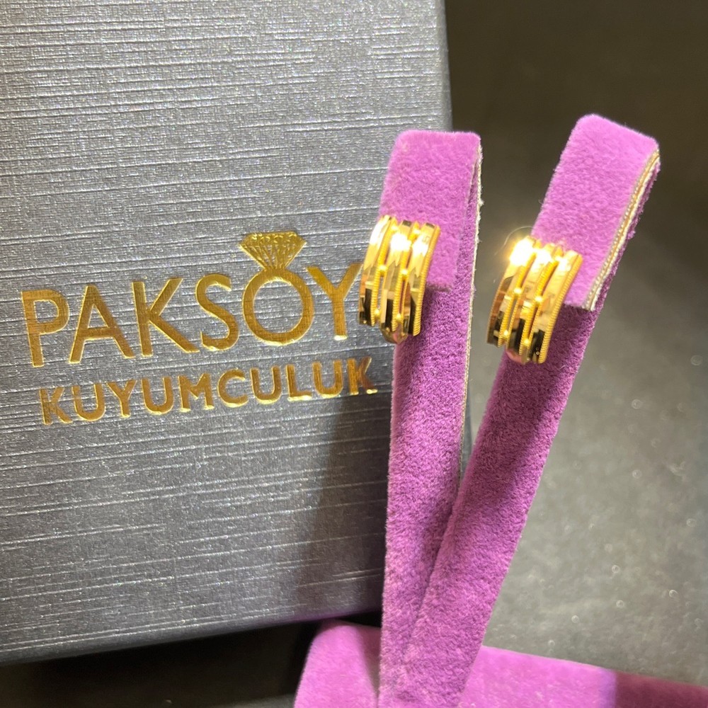 22 Ayar Altın Küpe Kaburga J Modeli 2.81gr Kadın Özel Tasarım Paksoy - K01017