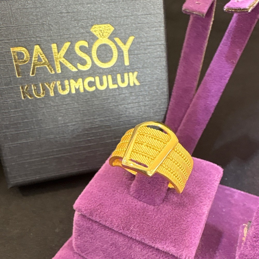 22 Ayar Altın Yüzük Paksoy Hasırlı Örgü Model 4.75gr 17 Numara Kadın Hediye - Y01066