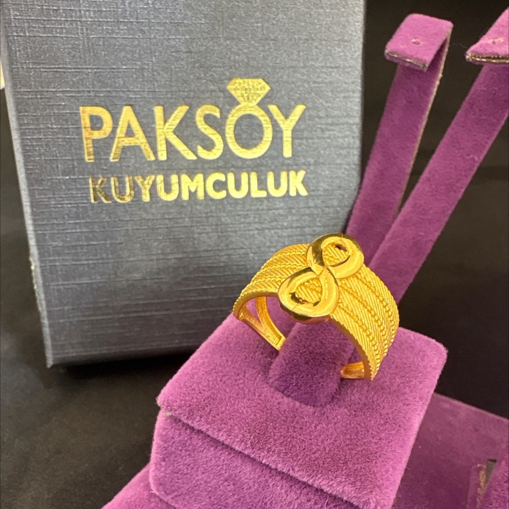 22 Ayar Altın Yüzük Hasırlı Örgü Modern Tasarım 4.87gr 18 Numara Kadın Paksoy - Y01067