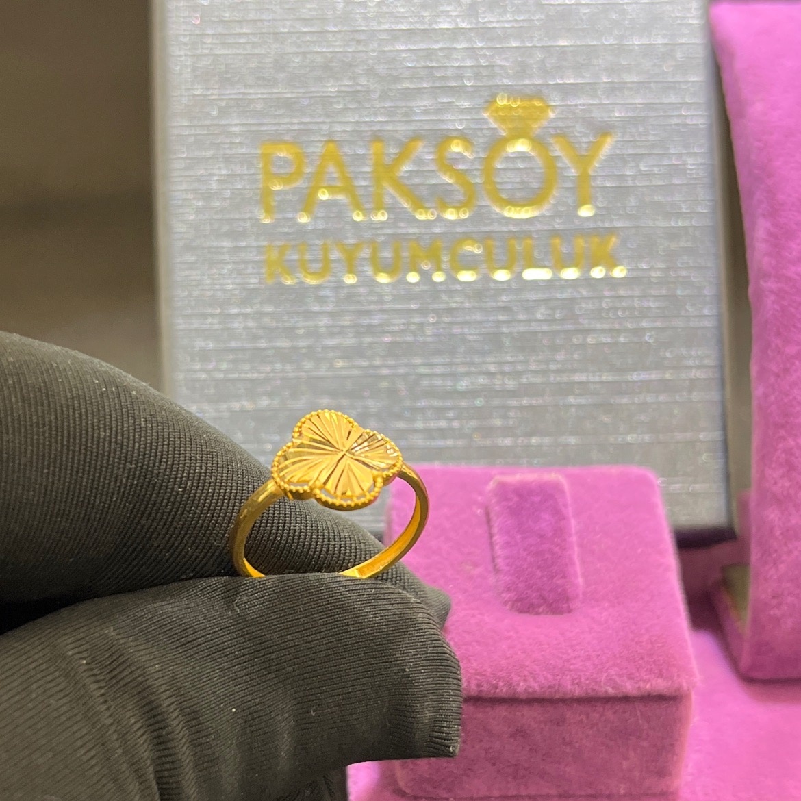 22 Ayar Altın Yüzük Yonca İnce Modern Tasarım 1.83gr 16 Numara Kadın Paksoy - Y01073 - Fotoğraf 4