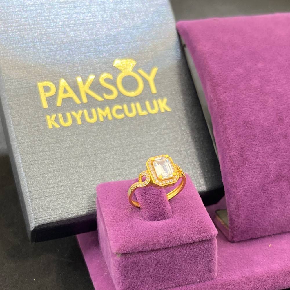 22 Ayar Altın Taşlı Yüzük Baget Model 3.02gr 15 Numara Kadın Paksoy - T00263