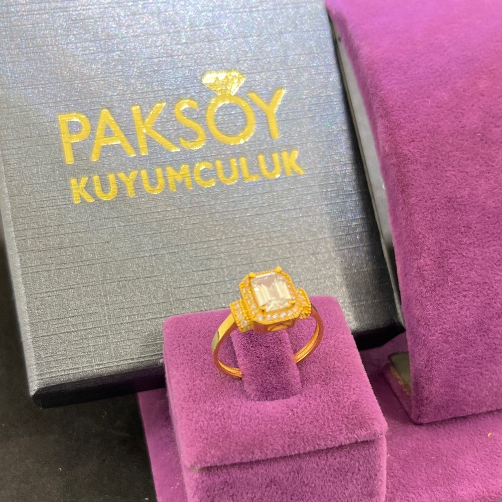 22 Ayar Altın Taşlı Baget Yüzük Modern Tasarım 3.10gr 16 Numara Kadın Paksoy - T00265