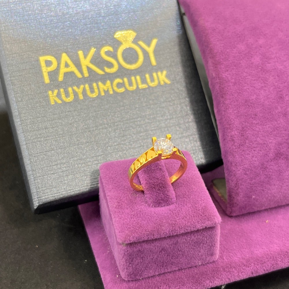 22 Ayar Altın Yüzük Kalp Desenli Tektaş Özel Tasarım 3.67gr 14 Numara Kadın Hediye - T00267