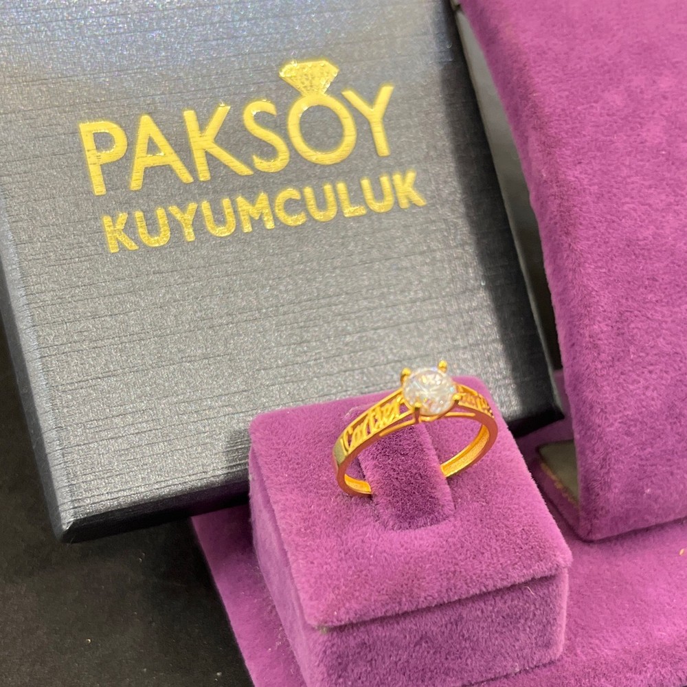 22 Ayar Altın Yüzük Cartier Tektaş Özel Tasarım 2.41gr 18 Numara Kadın Hediye - T00269