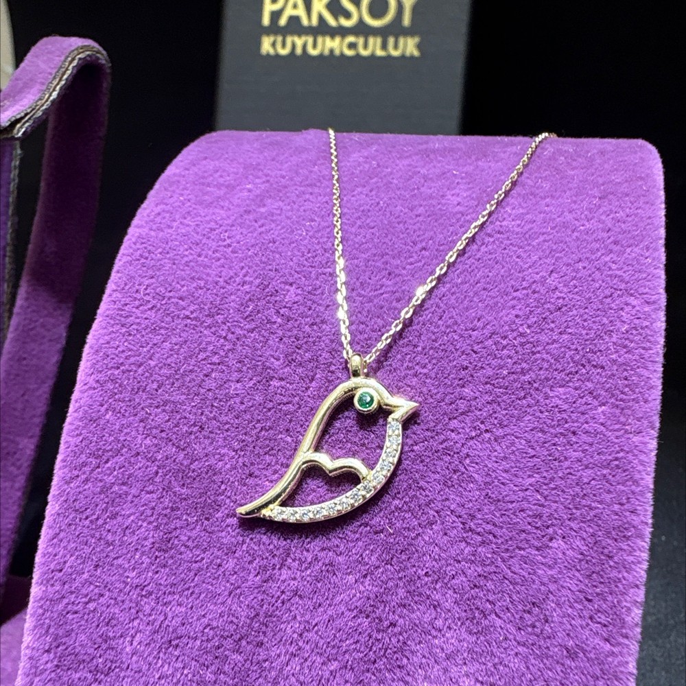 14 Ayar Altın Kolye Kuş Taşlı Civciv Özel Tasarım 1.81gr Kadın Hediye - KL00052