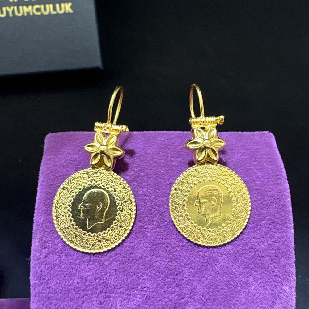 22 Ayar Altın Küpe Çeyrekli Takoz Özel Tasarım 5.91gr Paksoy Kadın Hediye - K01027