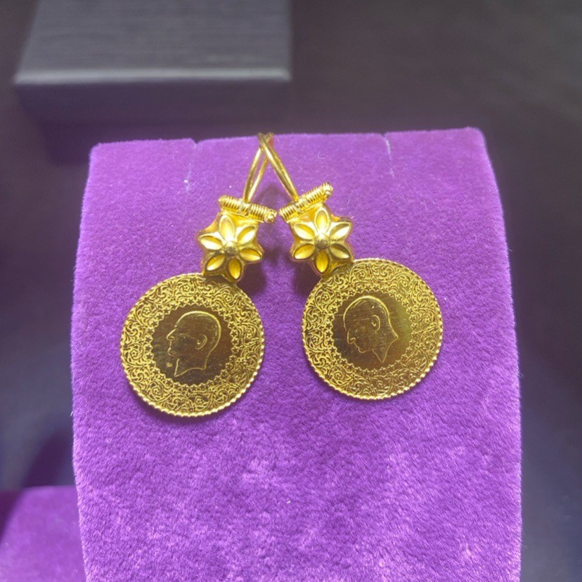 22 Ayar Altın Küpe Çeyrekli Takoz Özel Tasarım 5.95gr Kadın Paksoy Kuyumculuk - K01038