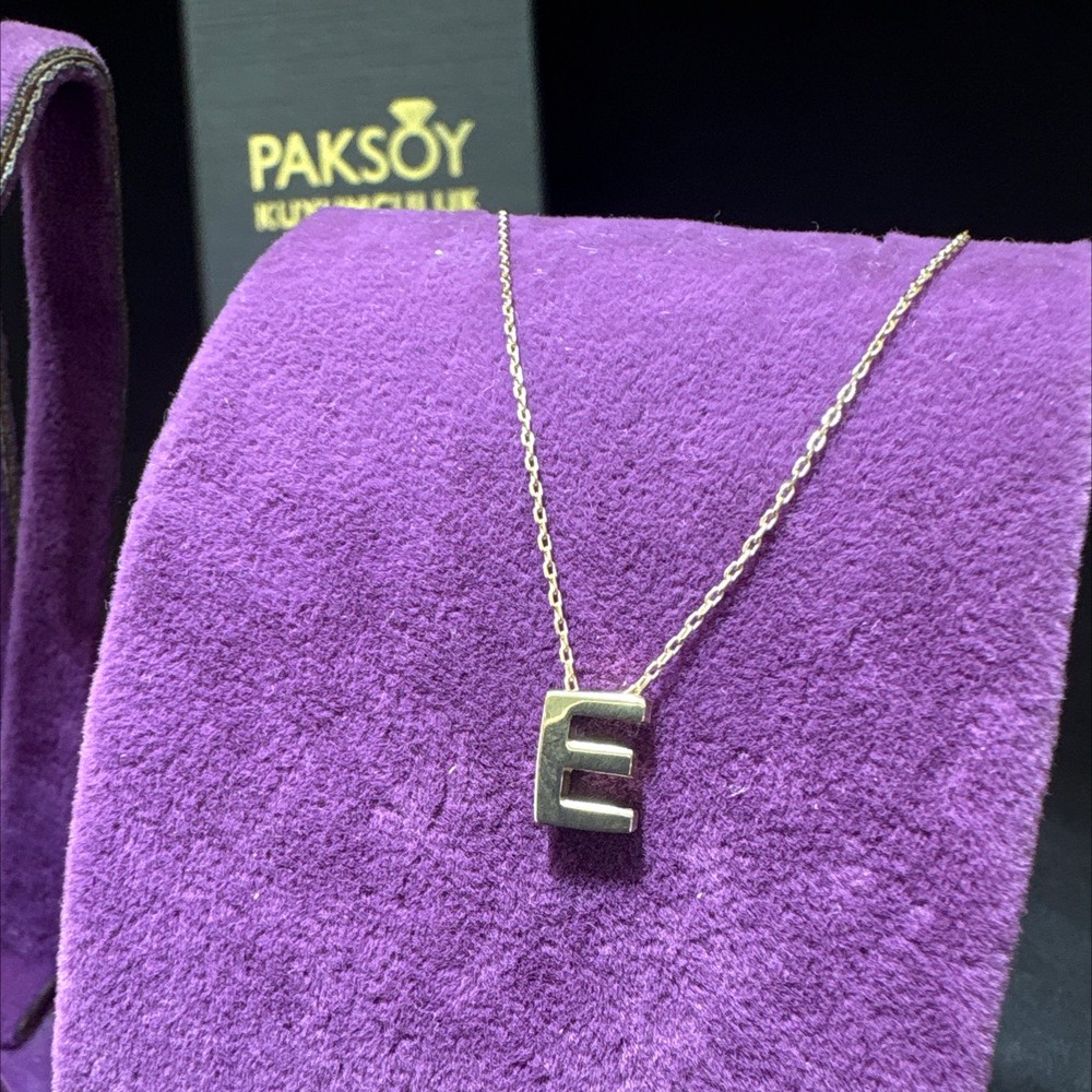 14 Ayar Altın Kolye Özel Tasarım E Harfi 1.44gr Kadın Hediye Paksoy - KL00054