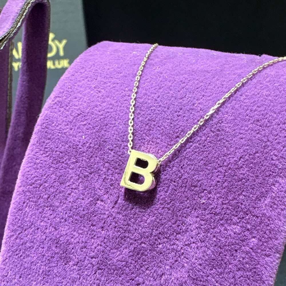 14 Ayar Altın Kolye B Harfi Özel Tasarım 1.38gr 45 CM Kadın Hediye Paksoy - KL00065