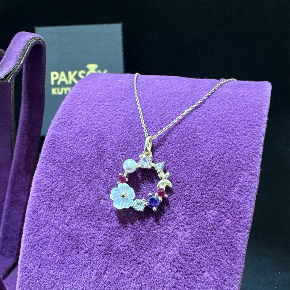 14 Ayar Altın Kolye Ege Tarzı Taşlı 2.01gr 45 CM Paksoy Hediye Kadın - KL00066