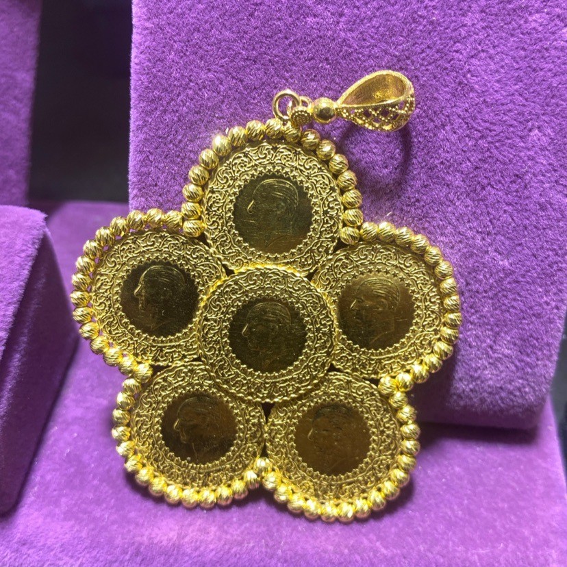 22 Ayar Altın Kolye Ucu Çeyrekli Çiçek Modeli Özel Tasarım 16.04gr Hediye Paksoy - C00313