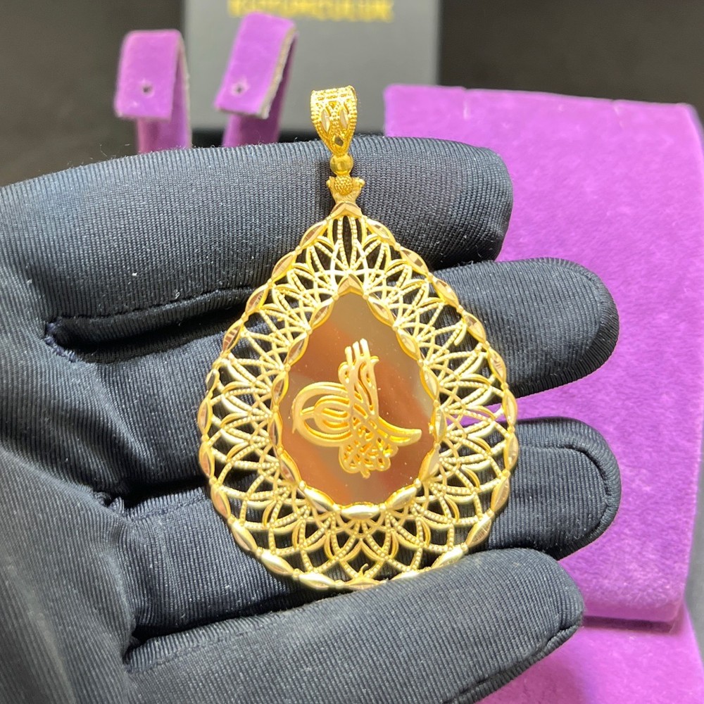 22 Ayar Altın Kolye Ucu Tuğralı Özel Tasarım 10.79gr Hediye Paksoy - C00315