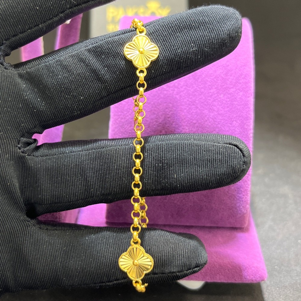 22 Ayar Altın Bileklik Paksoy Kuyumculuk Sıralı Yoncalı Özel Tasarım 5.63gr Kadın Hediye - B01071