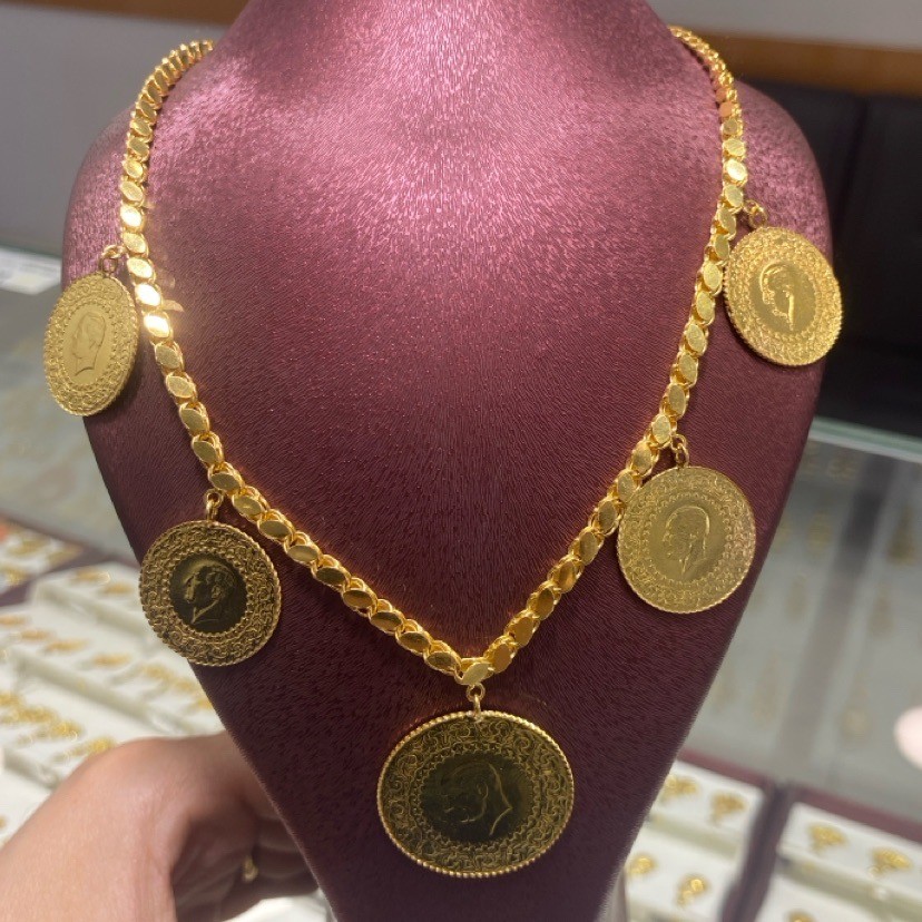 14 Ayar Altın Kolye liralı pulu kolye 35.42gr - Z00074