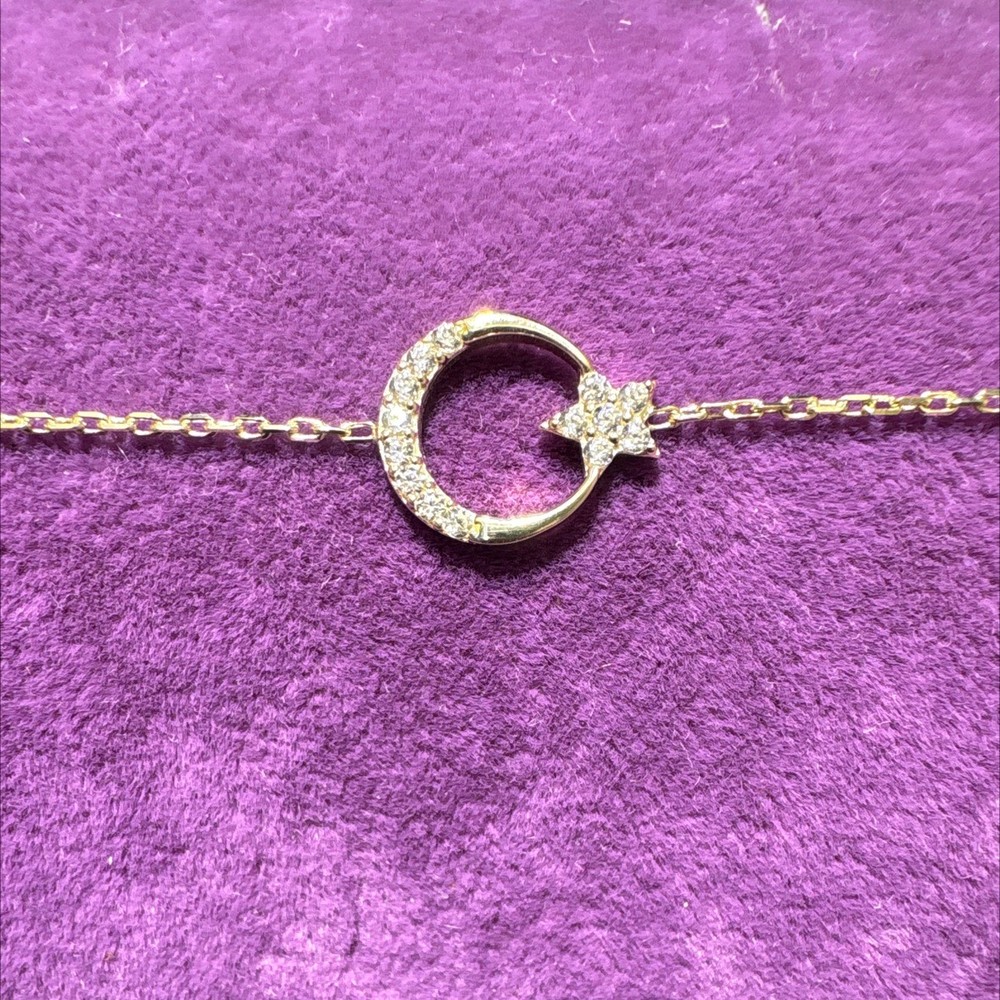14 Ayar Altın Bileklik ay yıldız Taşlı 1.15gr 18 CM - F00056