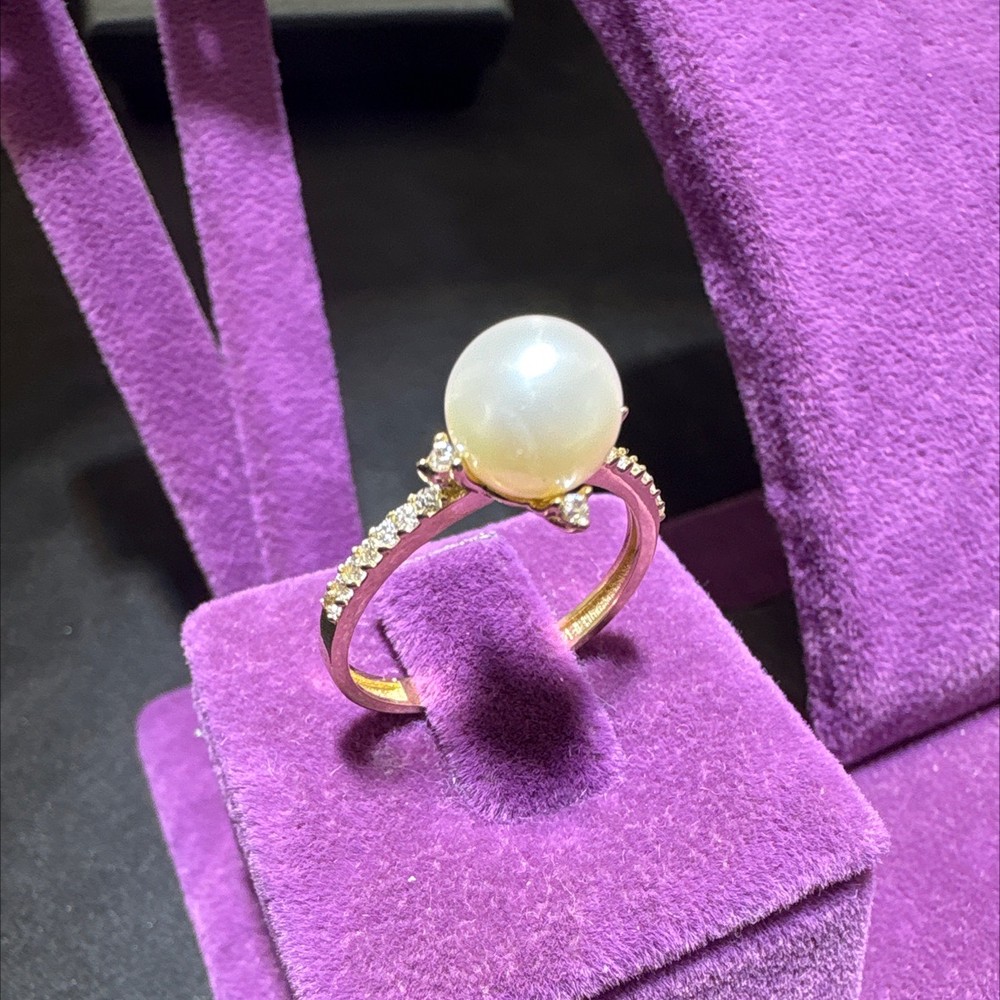 14 Ayar Altın Yüzük incili 2.10gr 15 Numara - Y01102