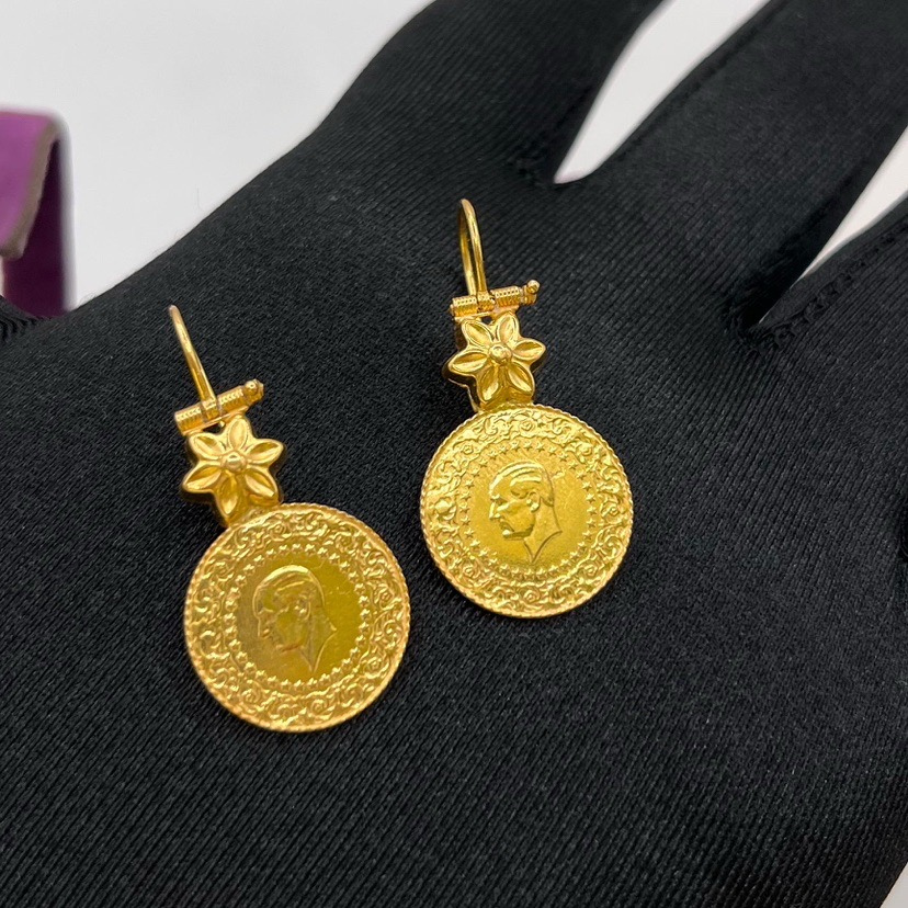 22 Ayar Altın Küpe Çeyrekli Takoz 5.93gr - K01093 - Fotoğraf 2