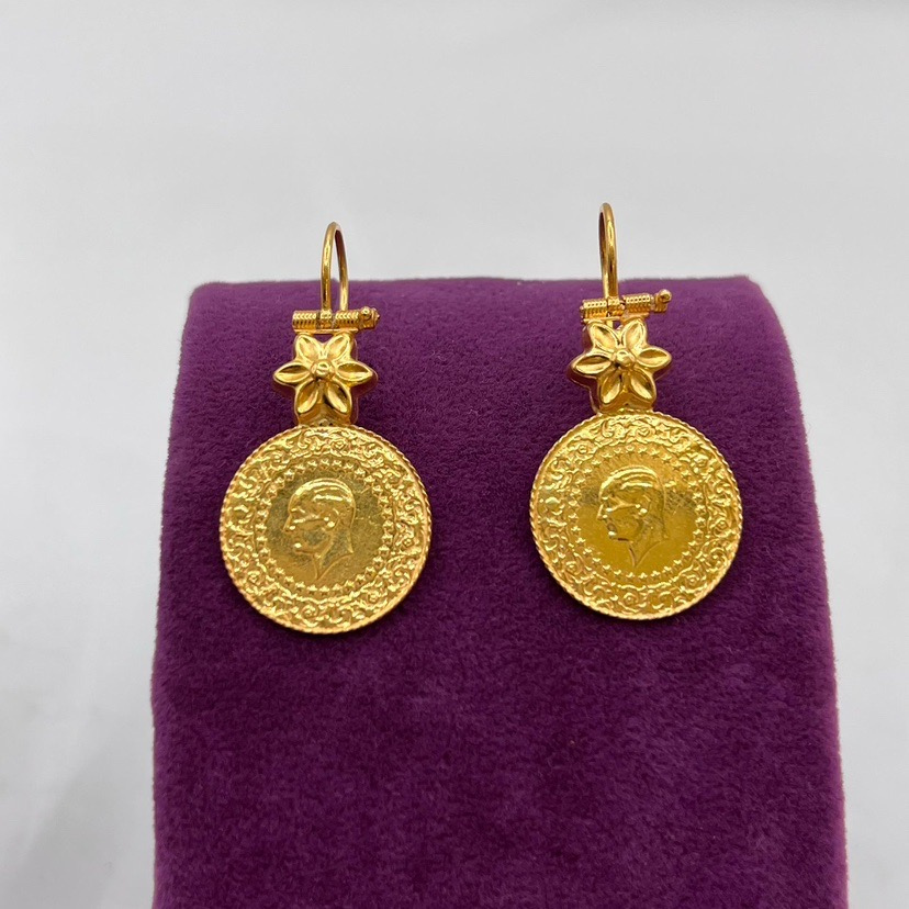 22 Ayar Altın Küpe çeyrekli takoz 5.97gr - K01096 - Fotoğraf 1