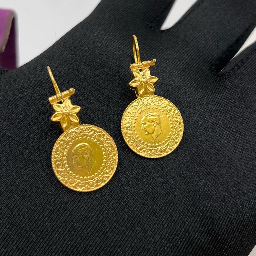 22 Ayar Altın Küpe çeyrekli takoz 5.97gr - K01096 - Fotoğraf 2