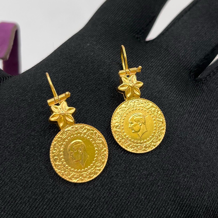 22 Ayar Altın Küpe çeyrekli takoz 5.93gr - K01097 - Fotoğraf 2