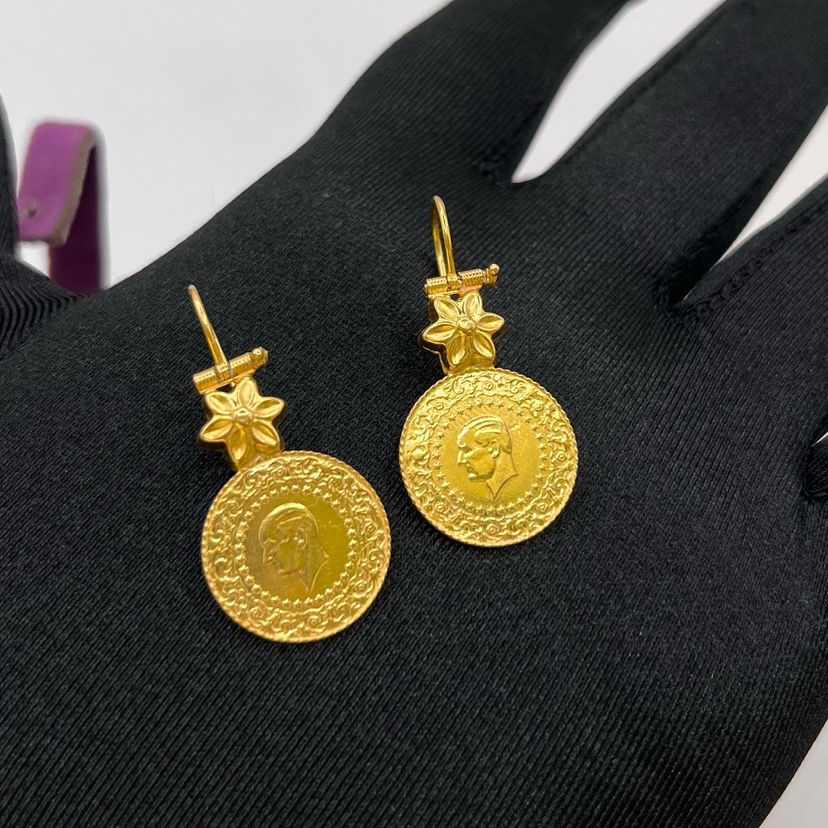 22 Ayar Altın Küpe Çeyrekli Takoz 5.96gr - K01098 - Fotoğraf 2