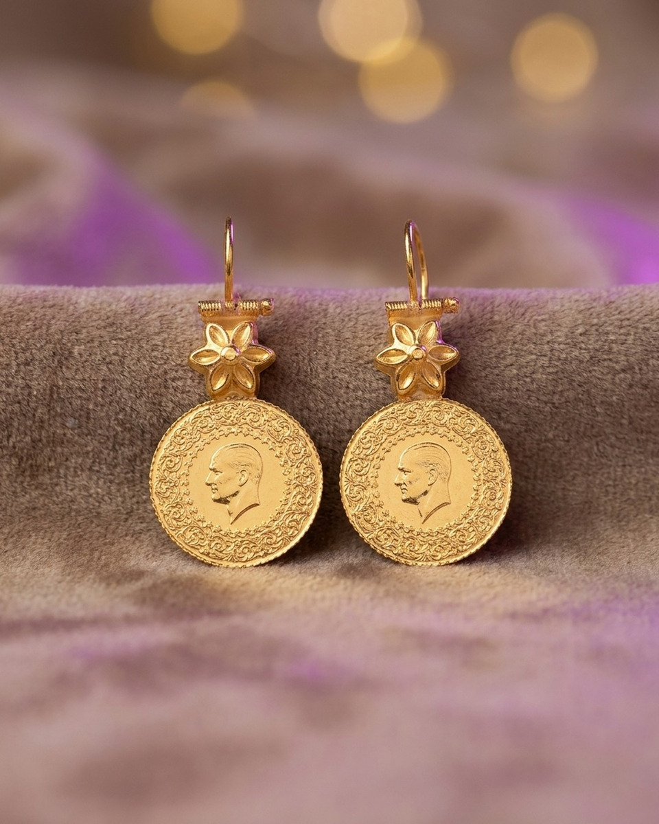 Çeyrekli Madalyon Altın Küpe 22 Ayar 5.92gr - K01272